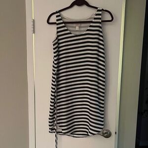 LOFT Black and White Asymmetrical Striped Dress